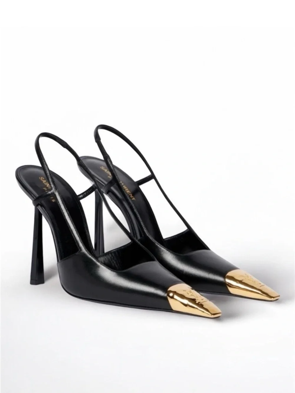 Saint Laurent Jeanne Slingback Pumps in smooth leather - black and gold - Picture 1 of 8